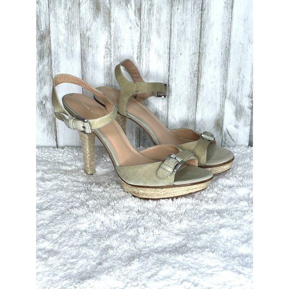 Via Spiga Heeled Sandals Sage Green With Twine Soles Size 10 M - Picture 1 of 11